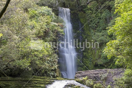 McLean Falls in the Catlins region of Southland, New Zealand - motion blur with water for a silky appearance.