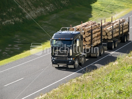 A logging truck on the new road that bypasses the Matahorua Gorge, Hawke's Bay, New Zealand