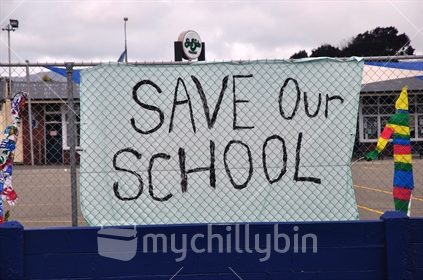 Christchurch, November 3 -- signage at Central New Brighton School on November 3, 2012, protesting a government proposal to close Christchurch schools in the wake of the 2010 earthquake