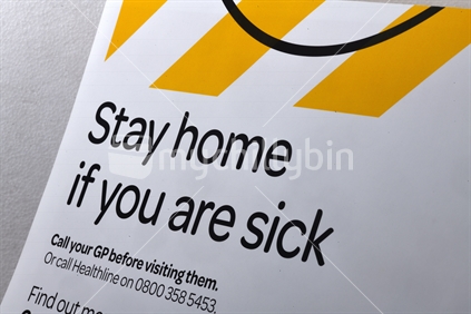 Signage warns people to keep social distancing during the Covid 19 lockdown in New Zealand, 2020