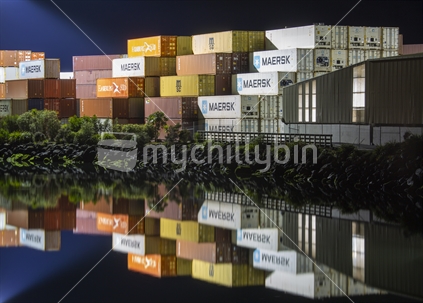 Shipping containers reflected in water, Port Chalmers, Dunedin