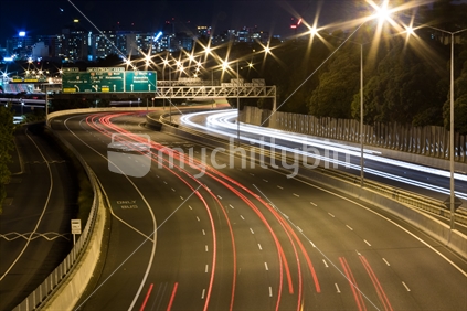 Cars on the motorway at night