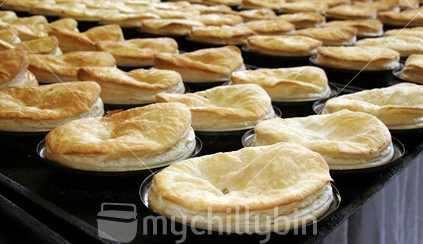 Trays of freshly cooked pies