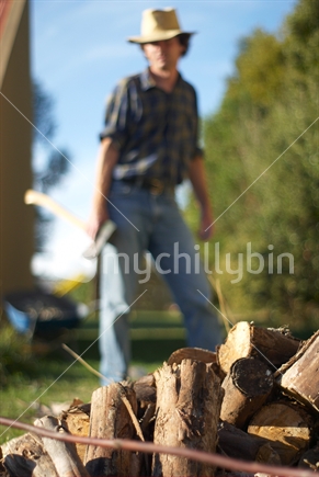Taking a rest from chopping firewood