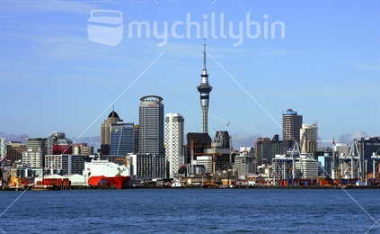 Auckland CBD skyline, from the Waitemata Harbour, New Zealand