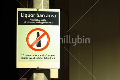 Liquor Ban sign outside Eden Park, Auckland