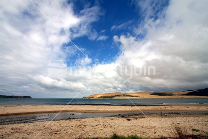 Hokianga Harbour entrance on a cloudy summer day