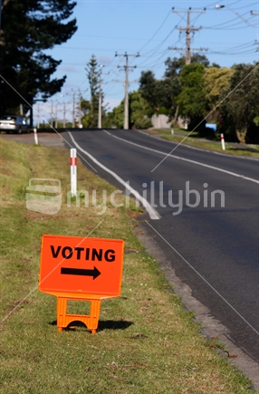 Sign pointing out where to vote in last year's elections