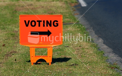 Sign pointing out where to vote in last year's elections