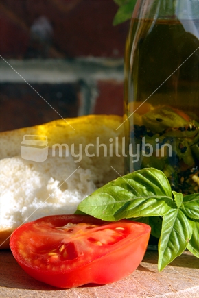Tomato & Basil with Baguette and homemade Chili-Oil, yummy!