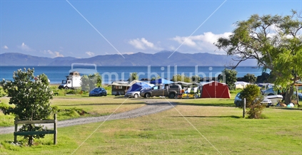 Camping on the shores of a beautiful bay on the Coromandel Peninsular