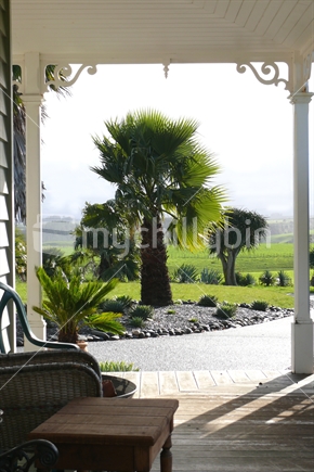 Rural New Zealand garden and verandah.