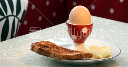 Egg and toast for breakfast.