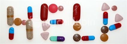 Help message written with prescribed pills