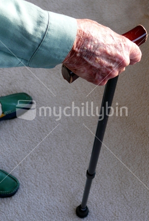 Older woman with walking stick
