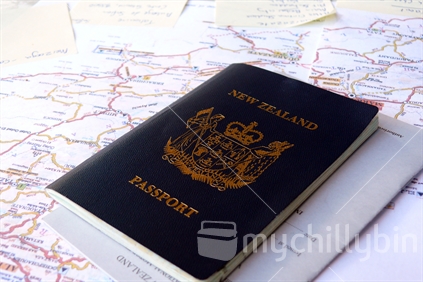 New Zealand passport with map