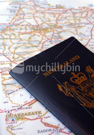 New Zealand passport with map