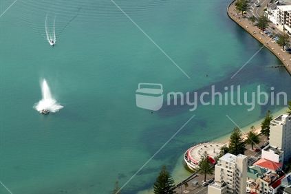 Looking down on Oriental Bay from a Helicopter in Wellington