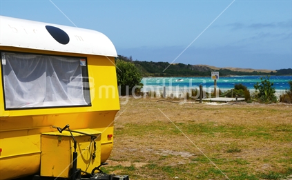 Caravan parked by the Kai Iwi Lakes, Northland