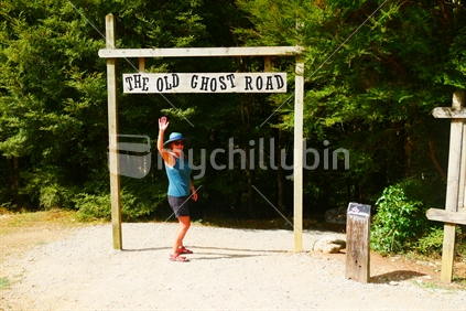 Woman at entrance to The Old Ghost Road