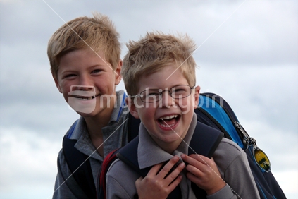 Cheeky brothers on their way to school