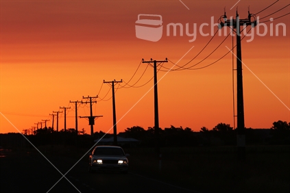 Powerlines line a country road in Manawatu.