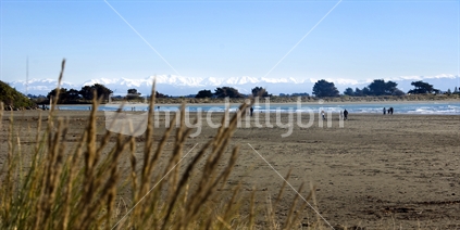 At the beach with a view to the snowy mountains, Christchurch