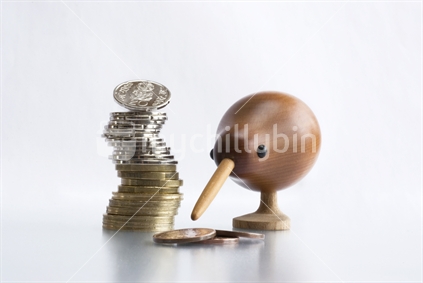 Kiwi bird and NZ coins