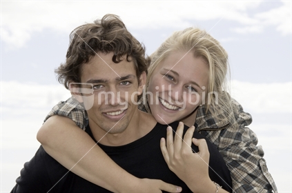 Young happy couple hugging
