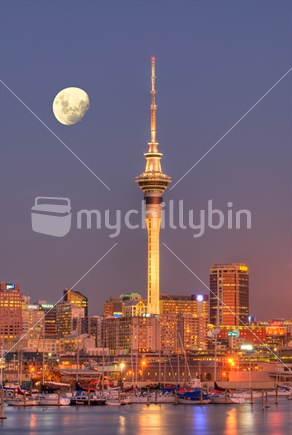 Moonlight over Auckland city