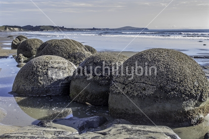 Moeraki Boulders, with beach in background