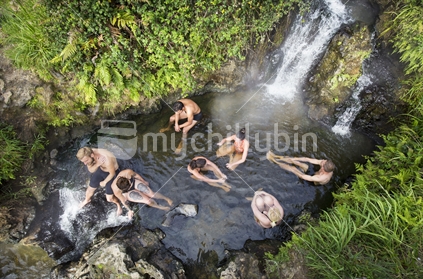 Group bathe in free thermal hot spring Taupo