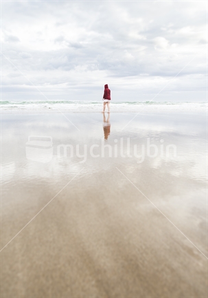 reflection of person on Catlins beach