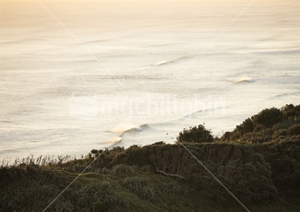 Muriwai beach waves at sunset