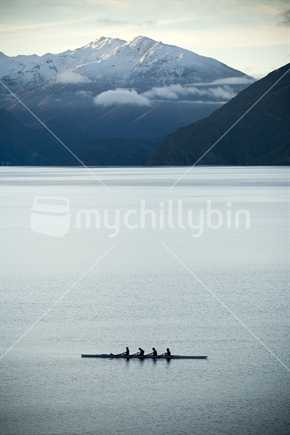 Rowing on lake, Otago, South Island, New Zealand