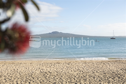Beautiful Auckland beach and Rangitoto Island in background