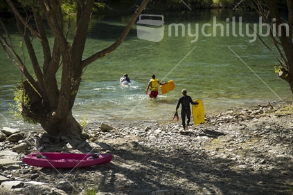 Swimmers at Hawea river.