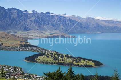 Queenstown and the Remarkables mountains view from above