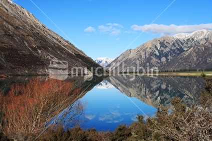 View across Lake Pearson from West Coast Road, New Zealand