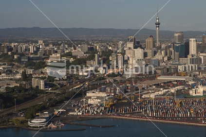 Early morning aerial shot of Auckland City