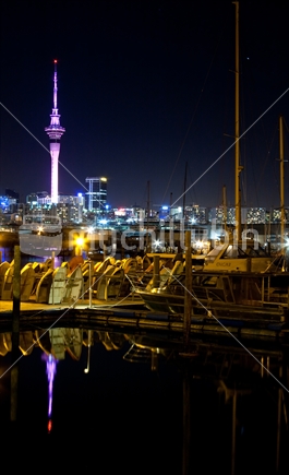 Auckland Sky Tower and Skyline reflections