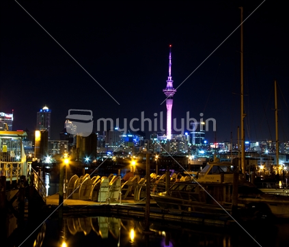 Auckland Skytower and Skyline reflections 