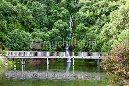 Waterfall and bridge at Botanic Gardens, Napier