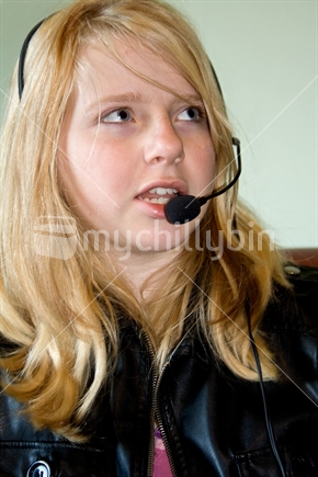 Blonde with a phone headset