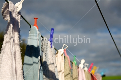 Washing line of pegged cloths