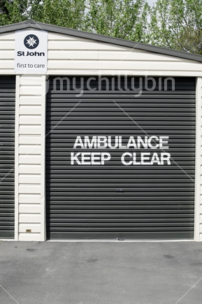 St John Ambulance station rural garage door "Keep Clear"