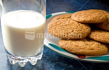 Plate of biscuits with milk