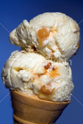 Hokey pokey ice cream in a cone