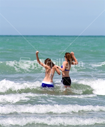 Two women in the sea
