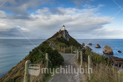 The track leads to Nugget Point lighthouse on the Catlins Coast